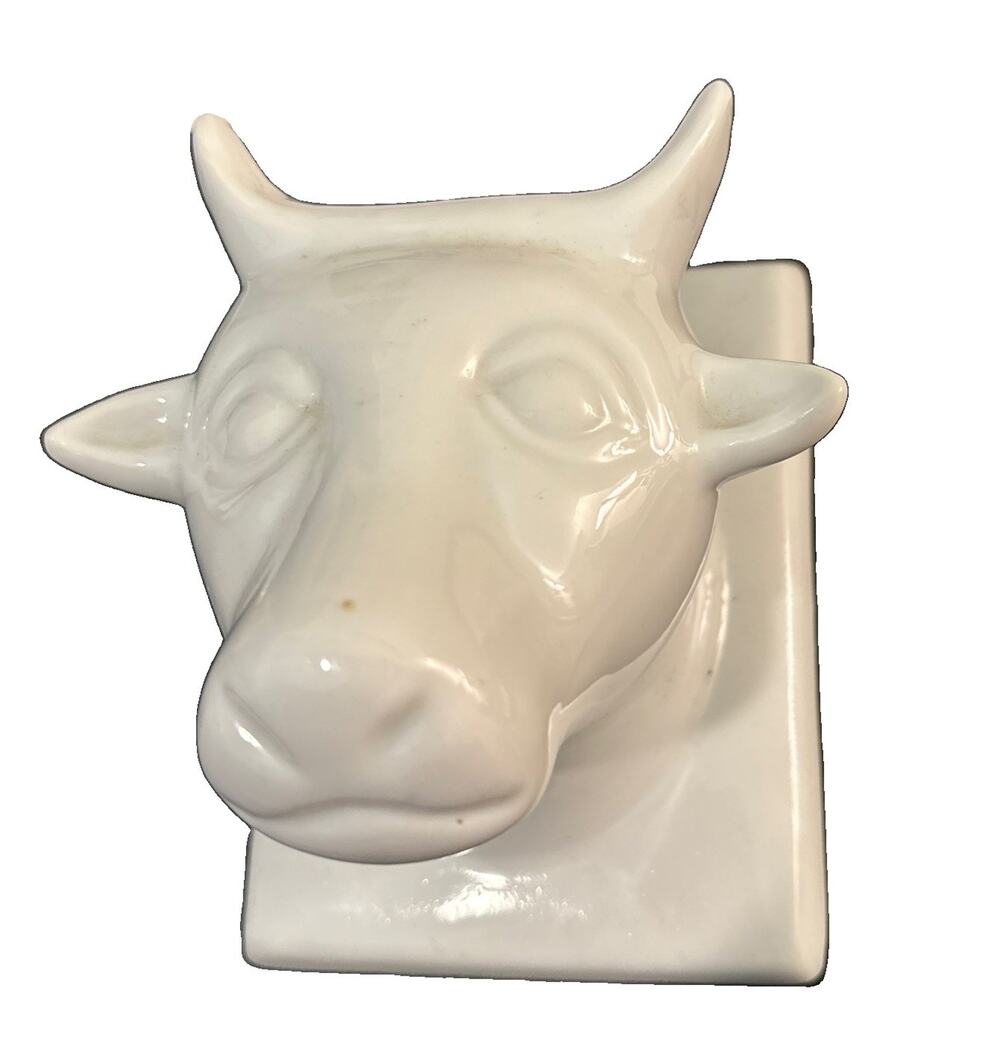 Vtg Ceramic Cow Bull Head Wall Mounted Dishcloth Hanger Farmhouse Decor 3.5x4.5”